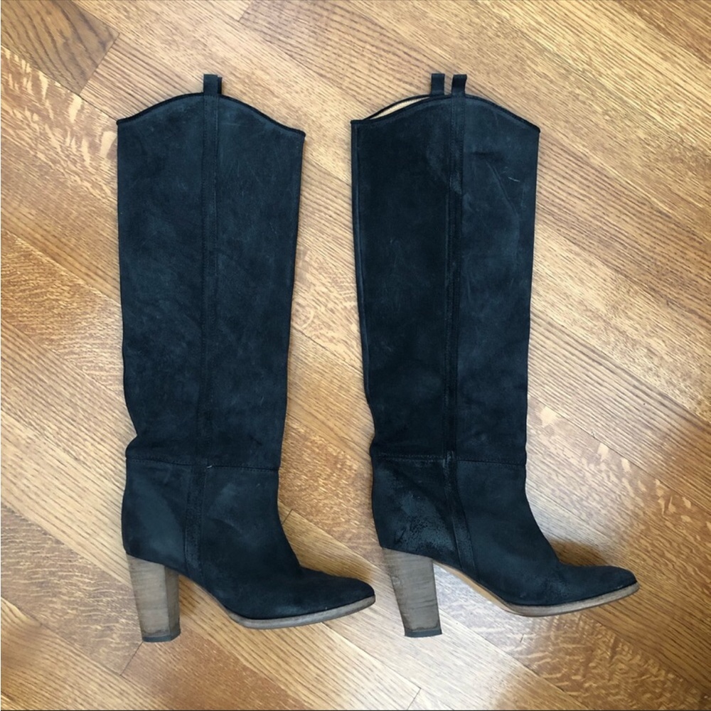 Isabel Marant Knee High Leather Suede Black Heel Boots